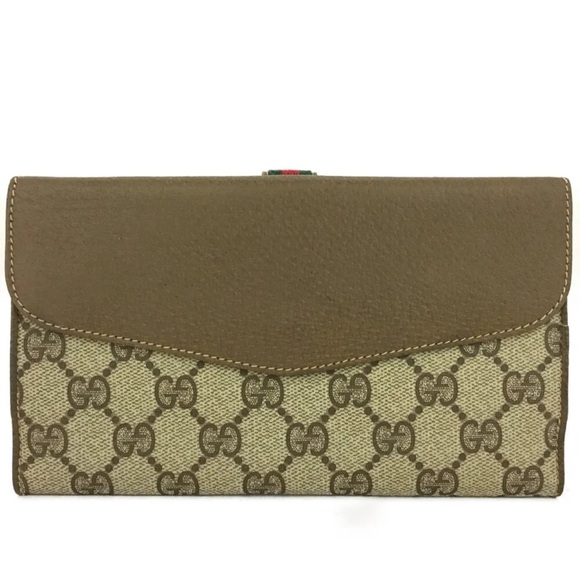 VINTAGE GUCCI GG Logo Shelly Line PVC Leather Long Trifold Wallet - Picture 4 of 8